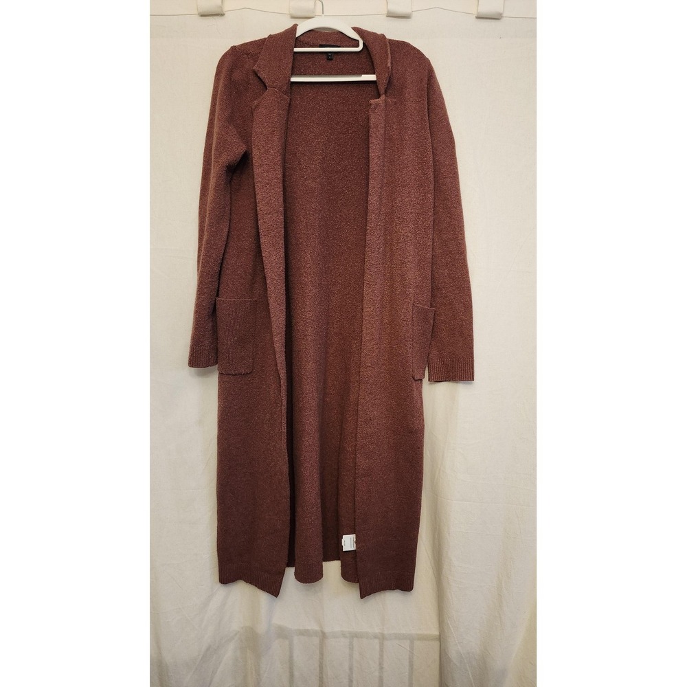 Express Cardigan Sweater Womens Small Brown Open Front Longline Duster Pockets